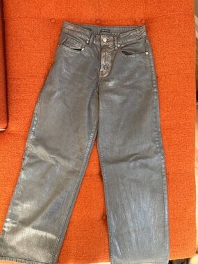 Black/silver Coated Straight-Leg Jeans